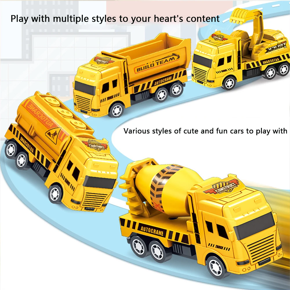 4個セット 小型建設車両、プルバック式摩擦動力STEM玩具、幼児向け、旅行用車のおもちゃ、3～5歳誕生日プレゼント