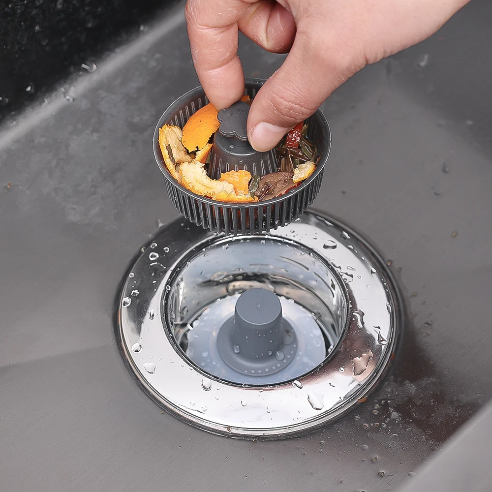 Kitchen Sink Filter 3 in 1 Pop Up Core Detachable Strainer Drain Basket Anti-clogging Sink Stopper Plug Kitchen Waste Collector