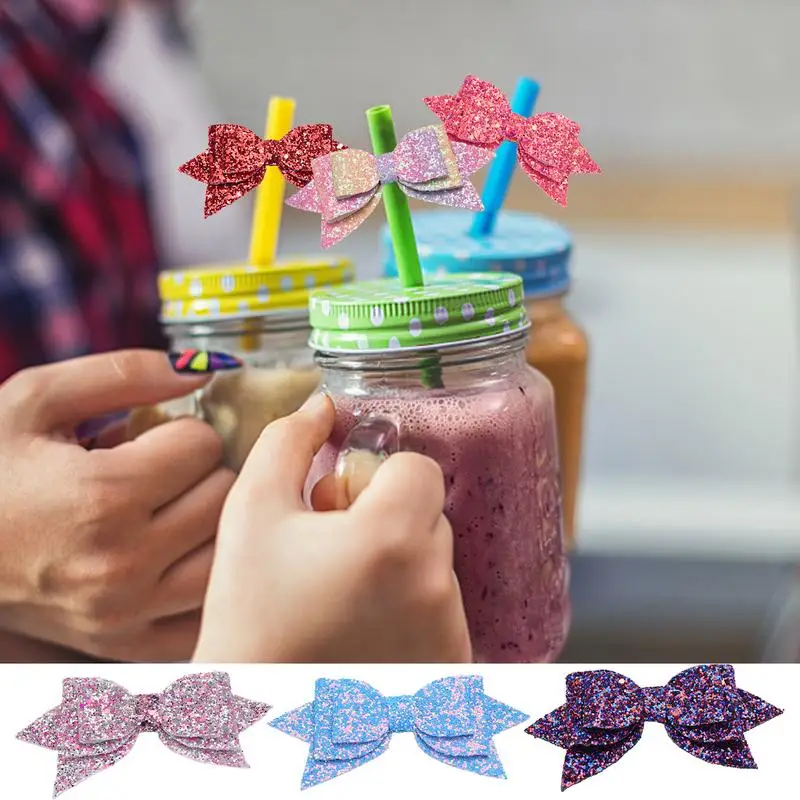 Bow Straw Topper Bow Ties And Sequin Straw Topper Straw Topper For Tumbler Cup Mug Decoration Lovely Bow Straw Covers lid Topper