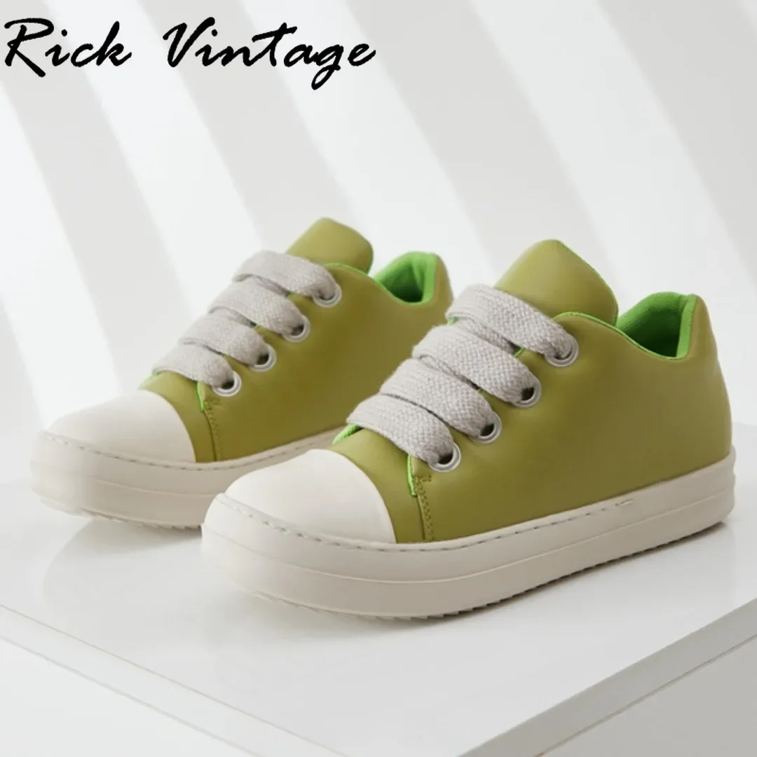 Rick Vintage Jumbo Thick Lace Up Shoes Leather Luxury Trainers Men High Street Autumn Platform Mixed Colors Sneakers for Women