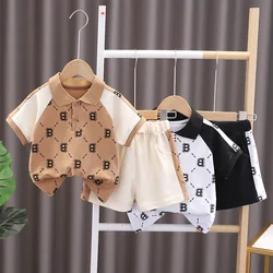 Baby Boy Summer Simple Clothes Set Children's Fashion Letter Print  Polo Shirt + Denim Shorts 2-Piece Suits 0-5 Year Old