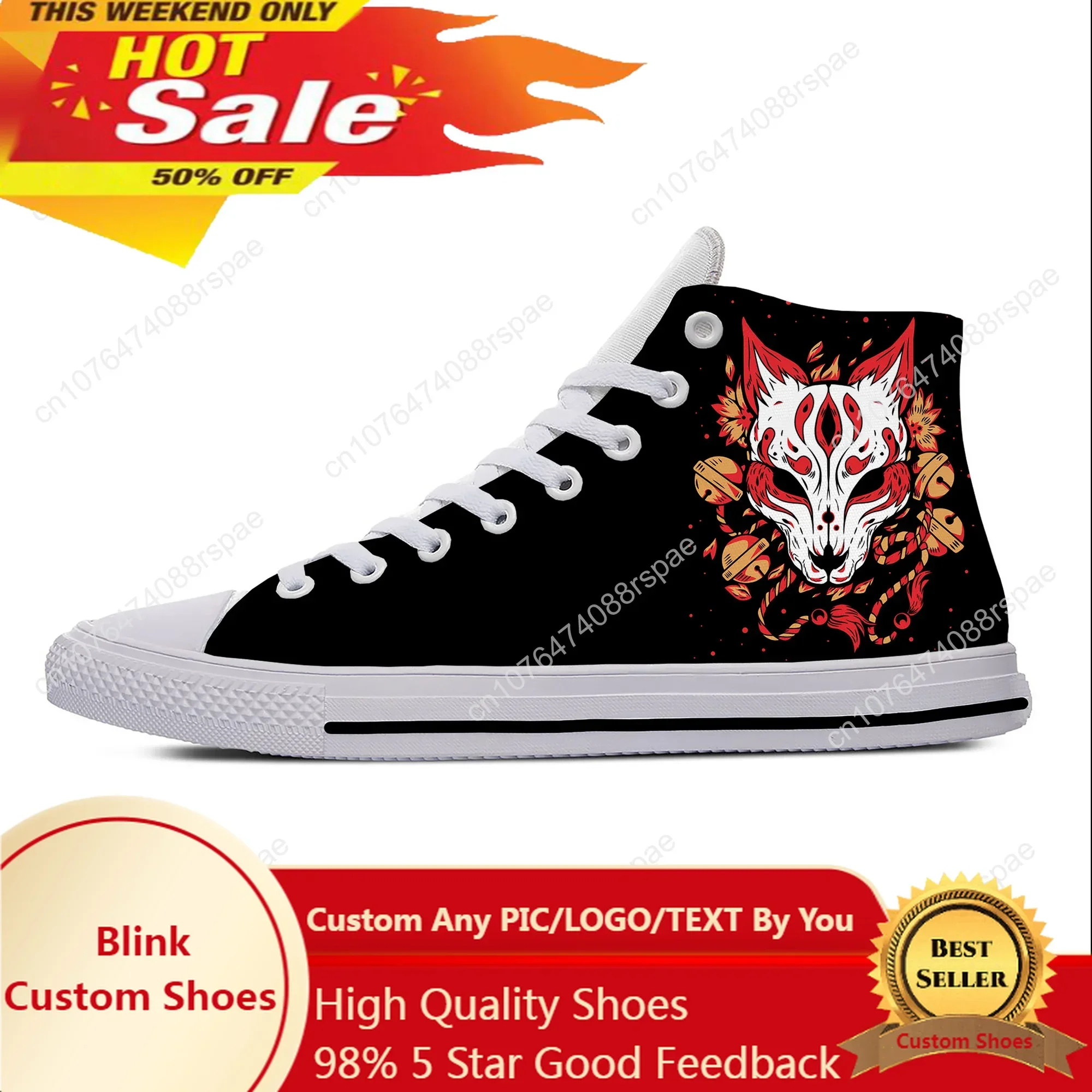

Hot Kitsune Mask Japanese Fox Anime Manga Cartoon Casual Shoes Breathable Men Women Sneakers Lightweight High Top Board Shoes