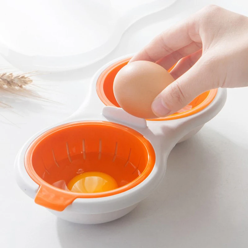 

Draining Egg Boiler Double Cup Egg Boiler Microwave Eggs Poacher Round Double Innovative Kitchen Tools Stock Layer Egg Cooker