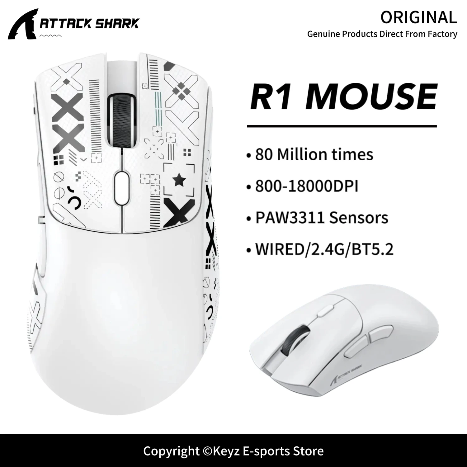 ATTACK SHARK R1 Ultra-Light Tri-Mode Wireless Gaming Mouse PAW3311 Sensor 18000DPI 1000Hz TTC Encoder BK3633 65H Battery for PC