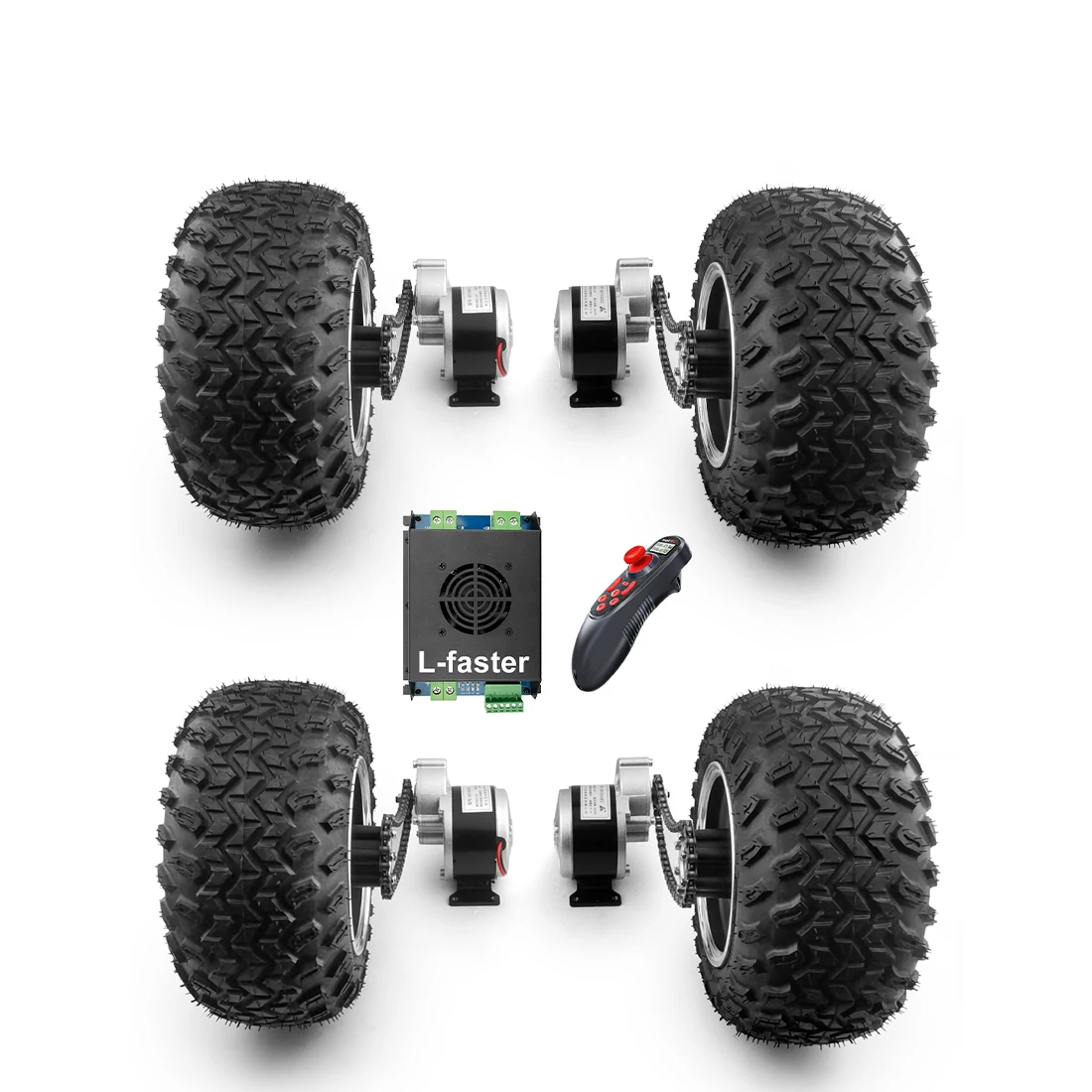 4WD 24V 250W brushed gear motor 10x6.0-6 inch wheel chain drive kit with remote controller