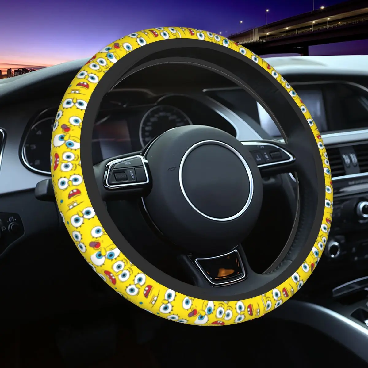 37-38 Car Steering Wheel Cover SpongeBobed Universal Braid On The Steering Wheel Cover Auto Decoration Elastische Automobile