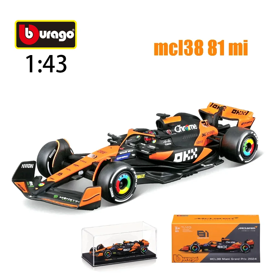 Bburago 1:43 MCL38 F1 Mclaren 2024 Miami Grand Prix voiture en alliage Miniature modèle moulé sous pression # 4 Lando Norris # 81 Jouet Oscar Piastri
