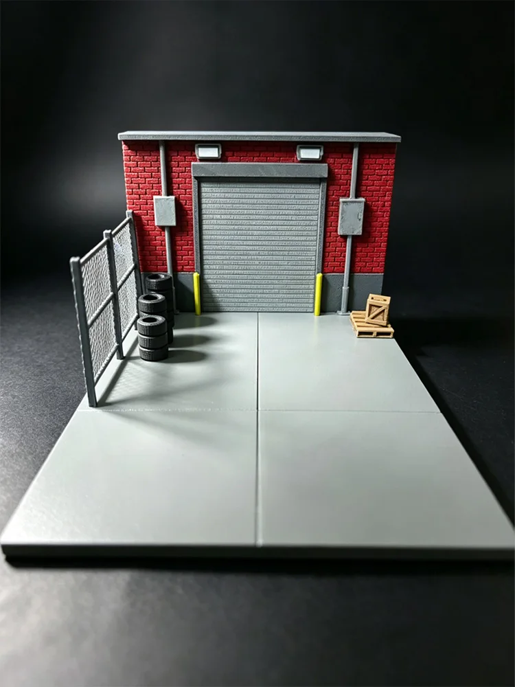 1:64 Miniatur-Reparaturwerkstatt Parkplatz-Szenerie Automodell Diorama Straße 3D-Gedrucktes DIY Blanko-Modell Desktop-Ornamente