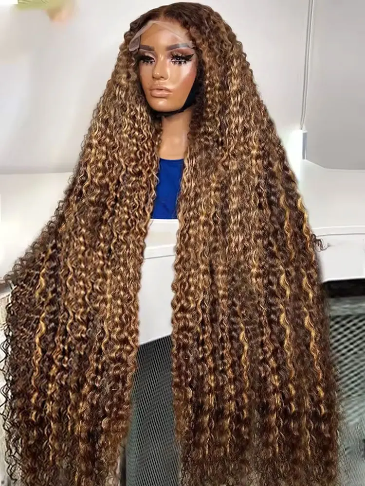 

30 40 Inches Highlight Ombre 4/27 Curly 13x6 HD Lace Frontal Human Hair Wig Deep Wave 13x4 Lace Front Wig For Women 250% Density
