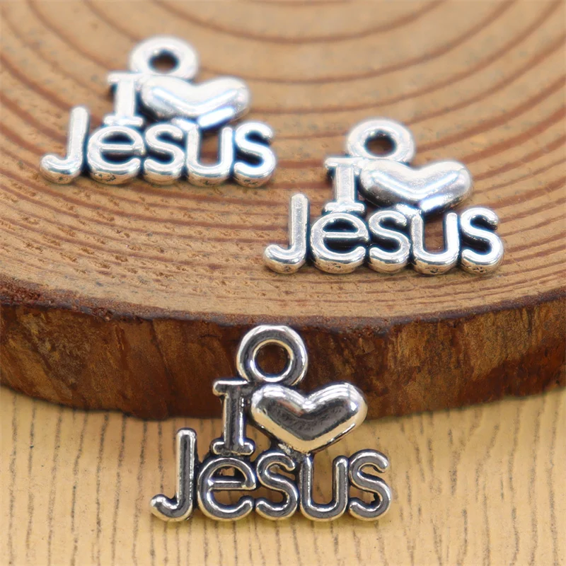 10/20/50pcs 16*13mm Antique Silver Color I Love Jesus Charms Pendant Handmade Charms DIY Bracelet Necklace Jewelry Accessories