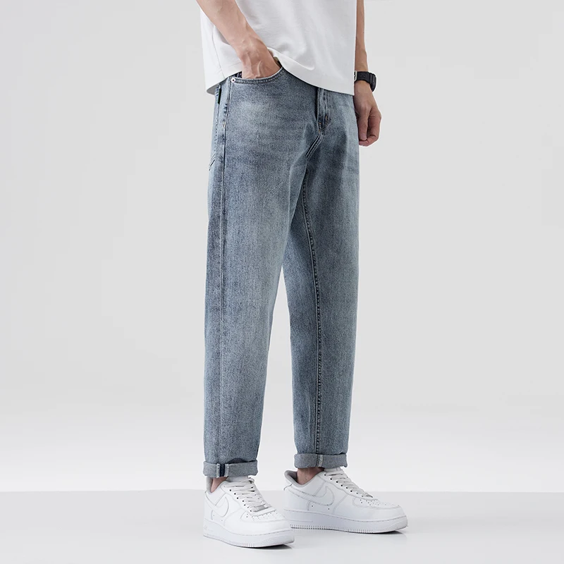 

2025 new summer ultra-thin men's casual fashion slim fit jeans, elastic straight tube breathable soft retro denim pants, blue me