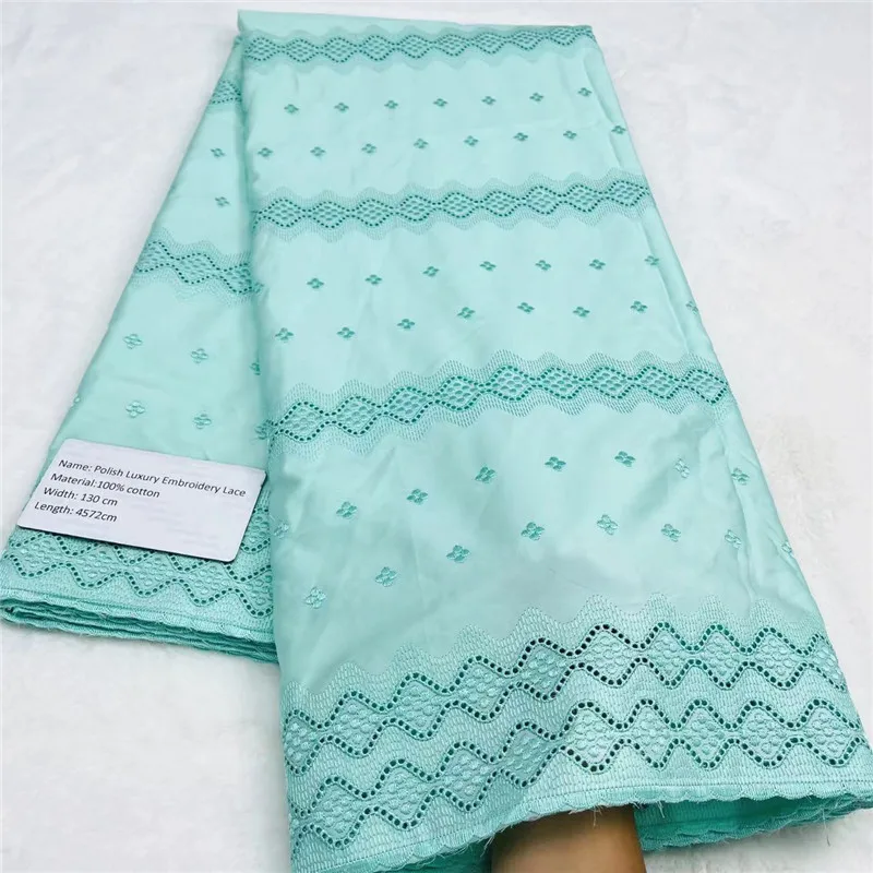 

5 Yards Nigerian 100% Cotton Polish Satin Embroidery Fabric High Quality Swiss Voile Lace Material For Men Dubai Style 14L36704