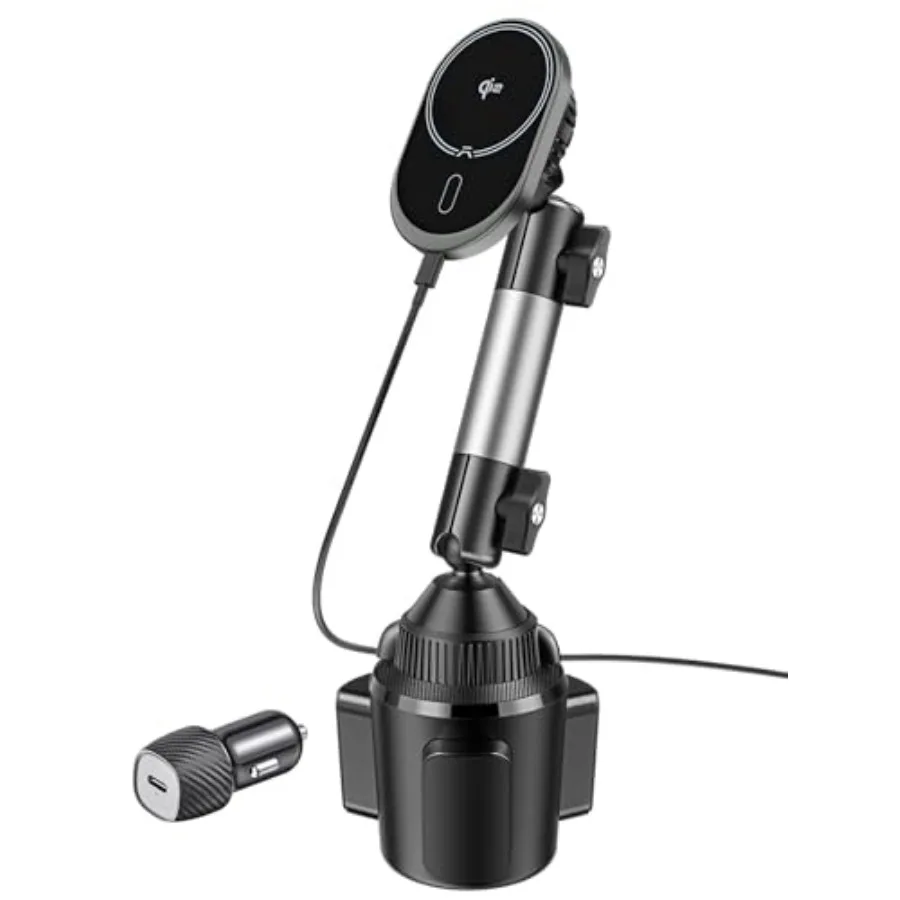

for Magsafe Car Mount Charger QI2 15W Wireless Fast Charging Cup Holder Phone Charger - Dual Cooling System Aluminum Alloy Tri-