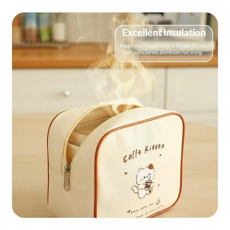 [J] Cute Cartoon Insulated Lunch Bag Portable Reusable Thermal Tote Bag Handbag For Women Kids Work School Picnic Food Container - view 2