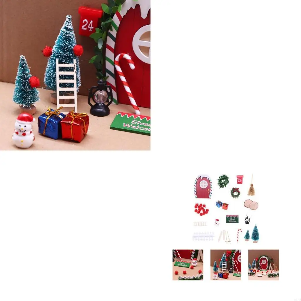 

Праздничные миниатюрные эльф -дверные дверь набор деревянных гномов фигуры для сезонных показов