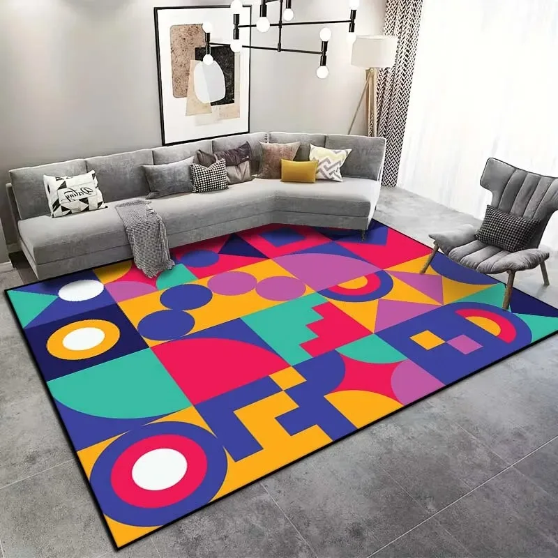 Colorful Geometric Non Slip Felt Carpet Living Room Bedroom Floor Mats Sofa Table Hallway Washable Area Rugs for Home Decoration