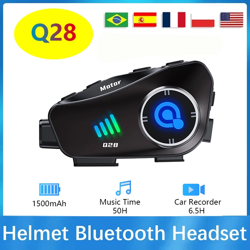 

Q28 Мотоциклетный шлем Bluetooth-гарнитура Беспроводная камера-рекордер IP66 водонепроницаемый пылезащитный корпус 360 ° регулировка 120. ° широкий угол