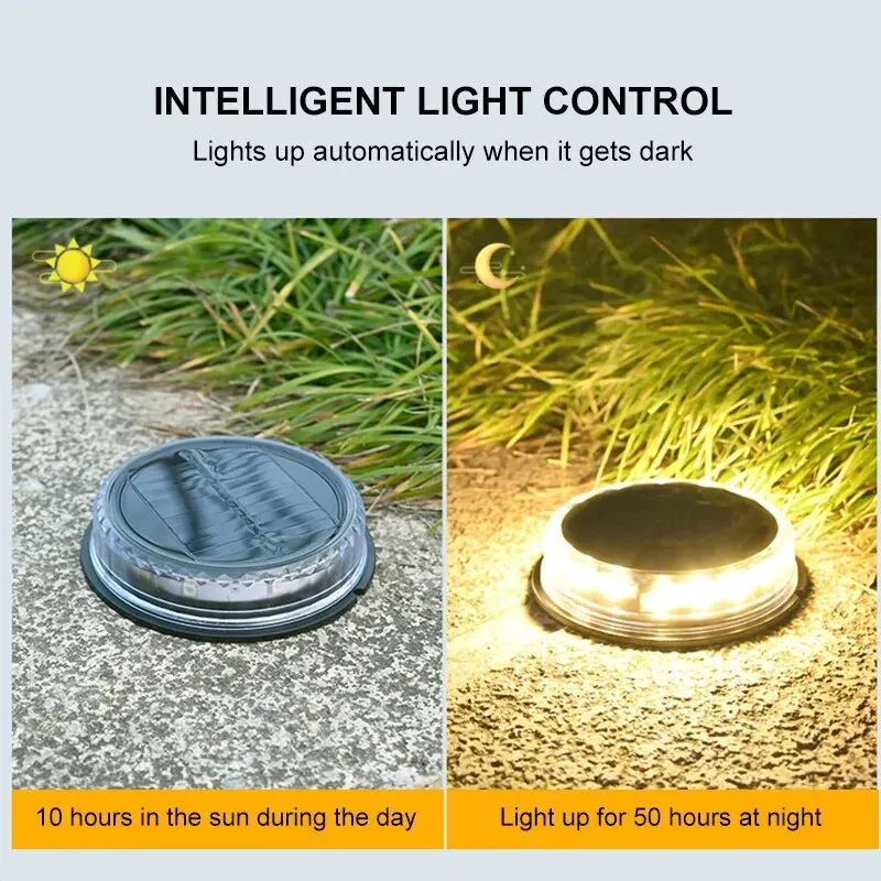 4PCS 1200mAh Round Solar Night Security Disk Powered Led Garden Lawn Light Walkway Outdoor Landscape Ground