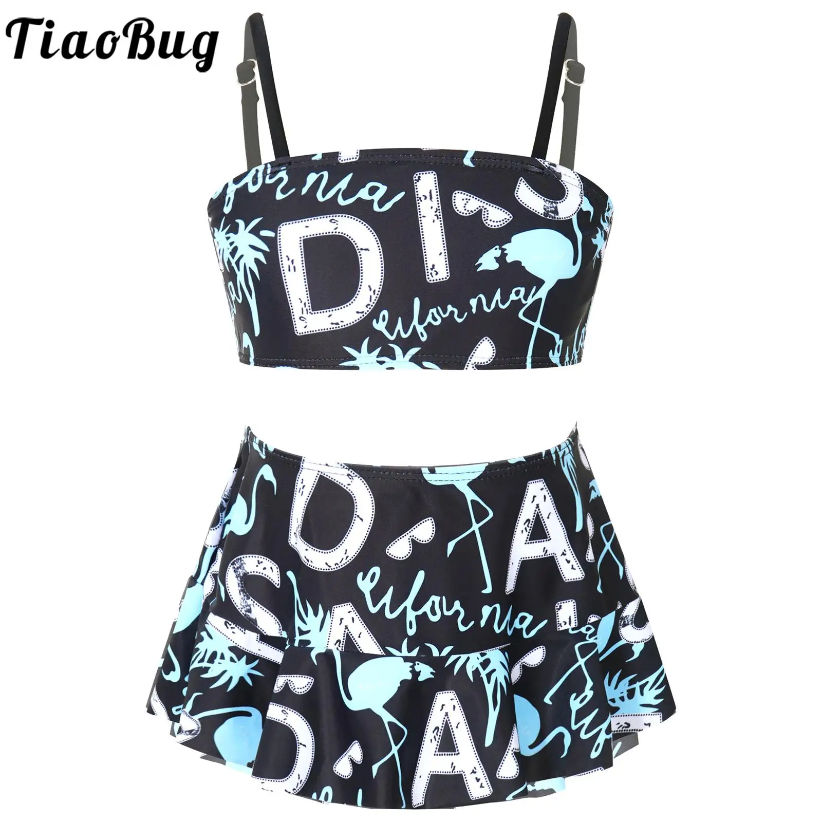 

Children Bikinis Suspender Tube Top Skirt And Panties Three Pieces Suit Girls Beachwear Letter Print Kids Swimming Bathing Suit