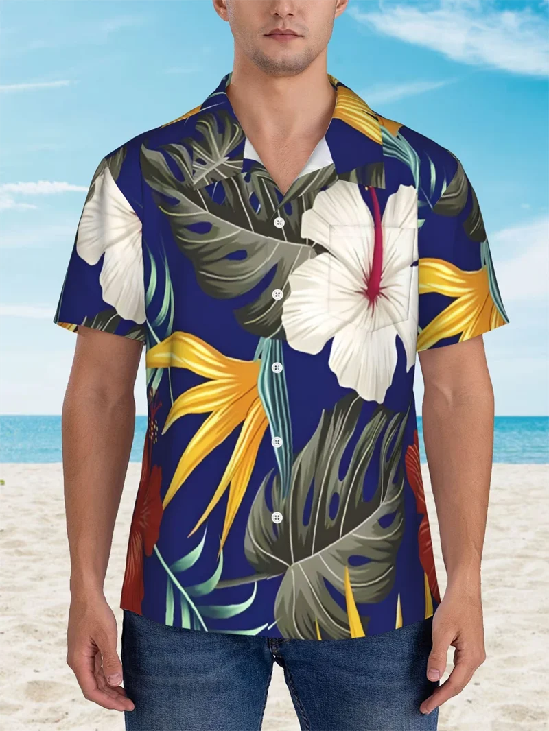 

Palm Tree Pattern Hawaiian Men's Shirts Sunset Gradient Print Button Up Short Sleeve Summer Shirt Cheap Fashion Man Shirt