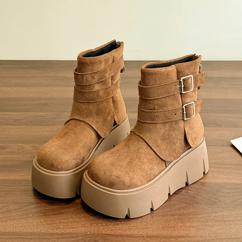 منصة النساء أحذية بوت قصيرة الشقق الجلد المدبوغ أحذية 2025 موضة تشيلسي حذاء من الجلد الشتاء أحذية المشي الراحة غير رسمية Mujer بوتاس #1