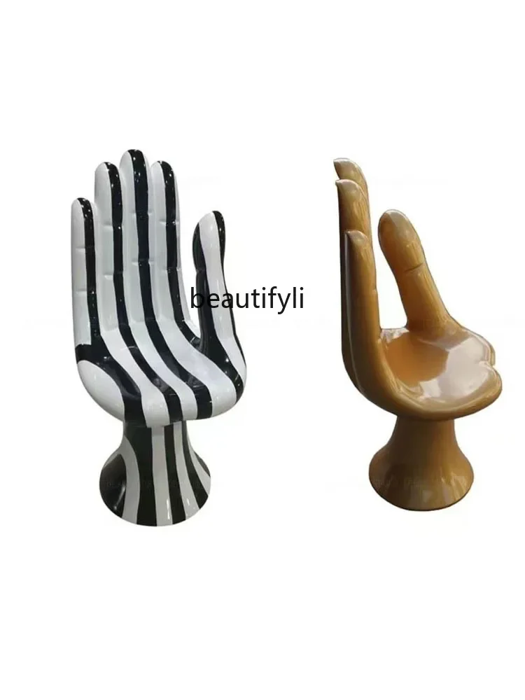 Nordic Designer Creative Buddha Hand Chair Shaped Art Light Luxury Leisure Chair Wood Grain Armchair