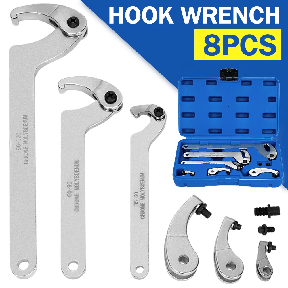 

Pro Hook And Pin Wrench Tools Kit With C Spanner 6pc Adjustable Set 35-120mm Auto repair and maintenance tools