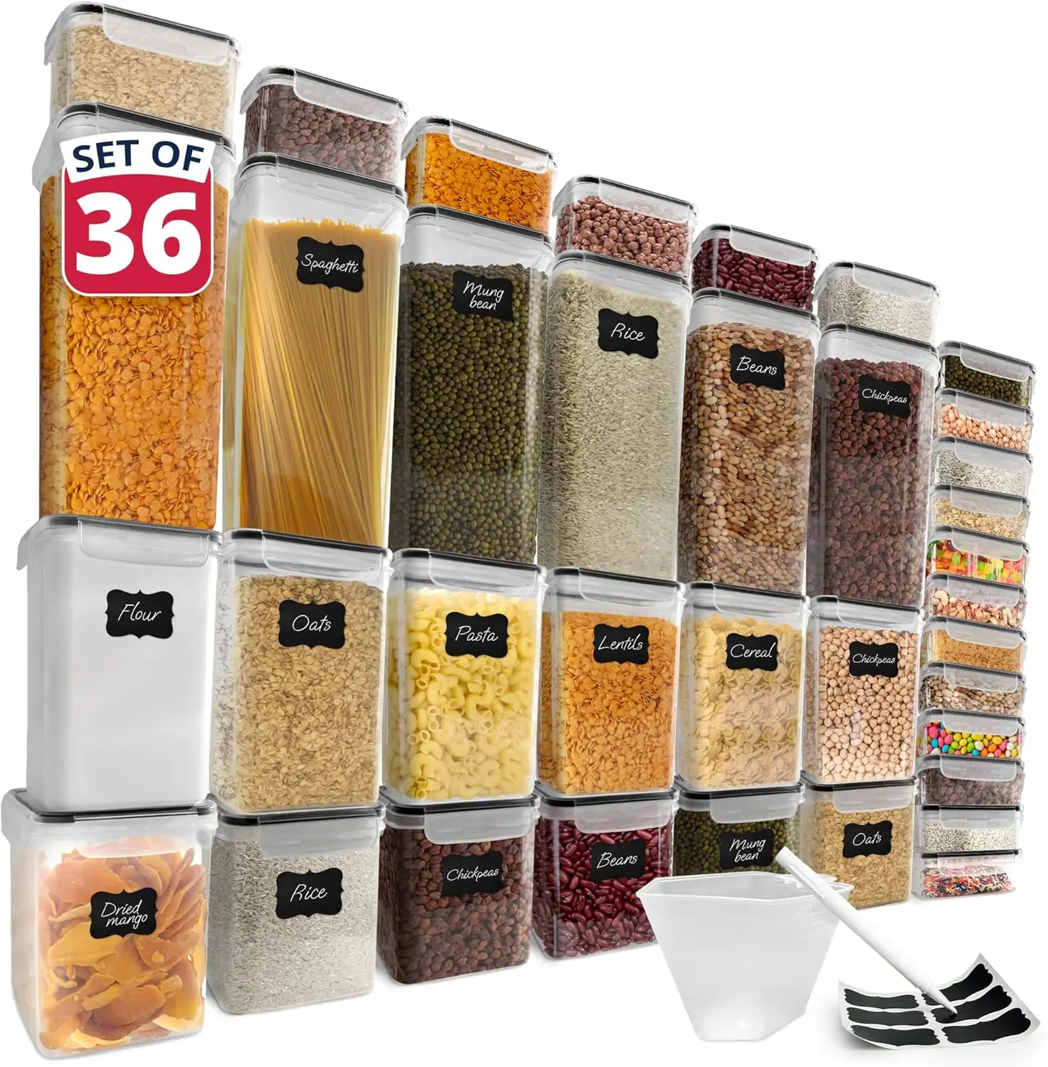 

Airtight Food Storage Containers with Lids 36-Piece Variety Pack for Kitchen Pantry Organization with Measuring Cup Labels