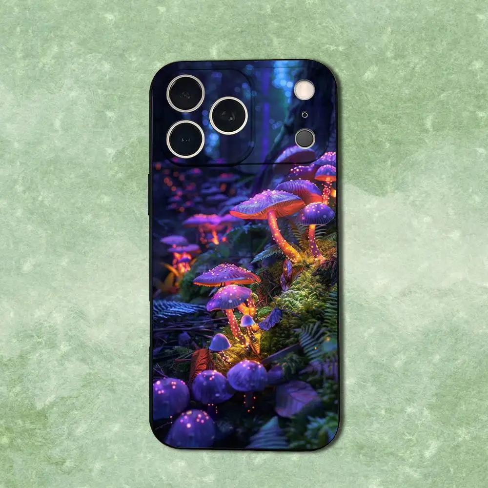 حافظة هاتف أرجوانية آرت تريبي فطر لهاتف آيفون 14,13,17,12,11,16,15,Plus,Pro Max,XS,X,XR,SE,Mini,Soft غطاء أسود من السيليكون #6