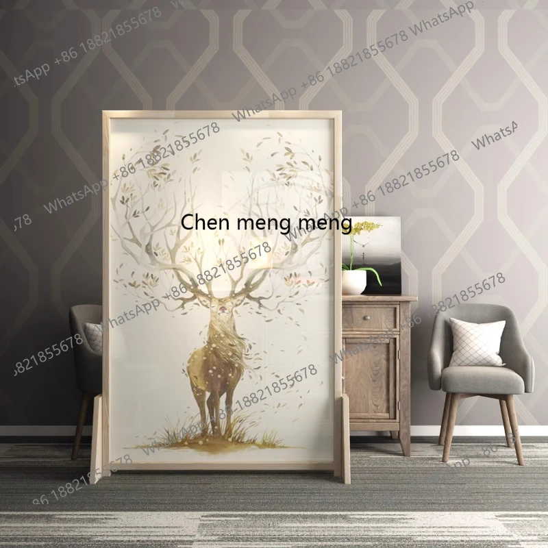 

Nordic partition living room hotel entrance translucent gauze art mobile solid wood seat screen