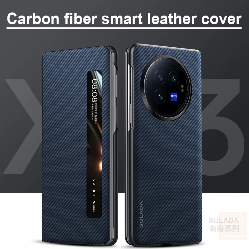 Funda de cuero de fibra de carbono para Vivo X Fold3 Pro 360, funda de piel, Capa para Vivo X Fold3 Pro X Fold 3, funda para teléfono inteligente con tapa