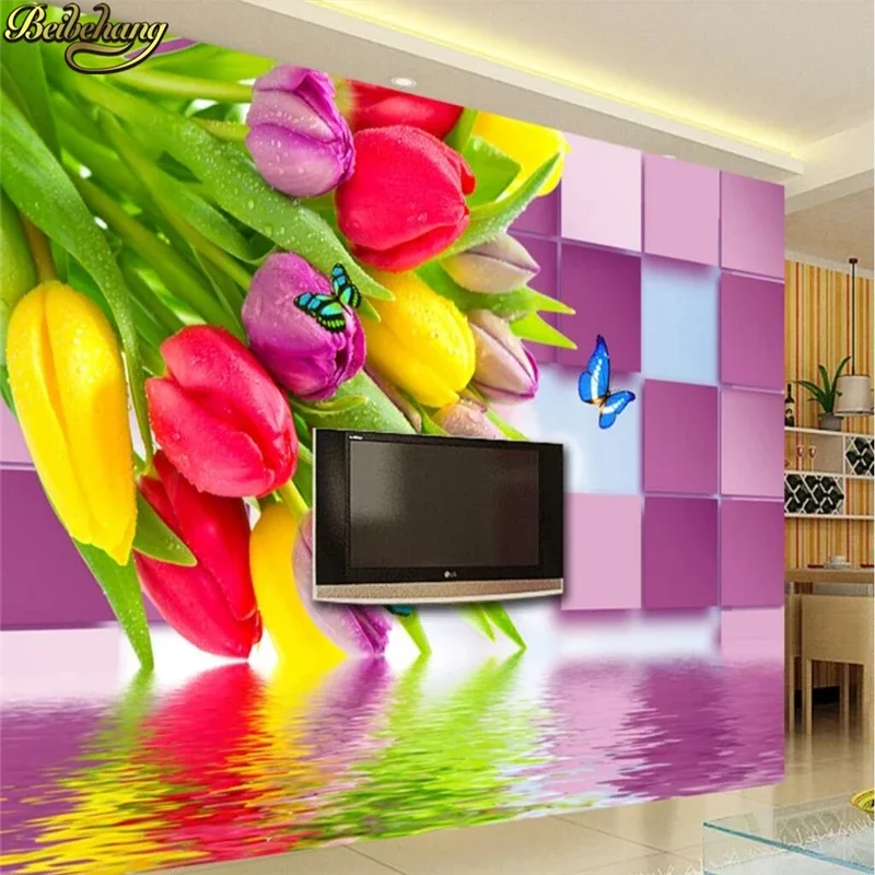 beibehang Custom size wallpaper 3d stereoscopic bow murals TV backdrop living room bedroom papel de parede Flower wallpaper