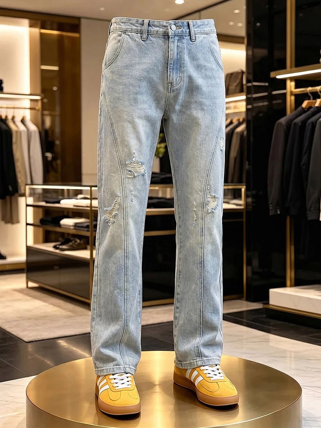 

Slim Fit Straight Leg Jeans Men Summer Thin High Street Style Bell Bottoms Wear Resistant Casual Jeans Youth Popular Jeans