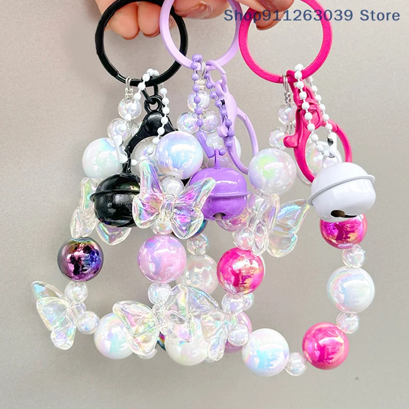 Colorful Butterfly Bowknot Acrylic Phone Chain Keychain Pendant Hand Painted Beads Phone Chain Bag Charms For Women Girls Gift