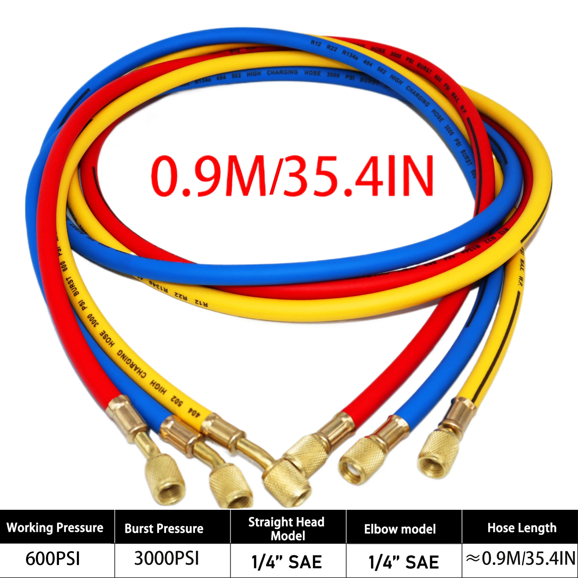 Manguera de carga de CA R22 de 3000psi, 1/4 pulgadas, medidores HVAC, mangueras de carga de refrigerante para juego de mangueras de colector R134A R12 R22 R502