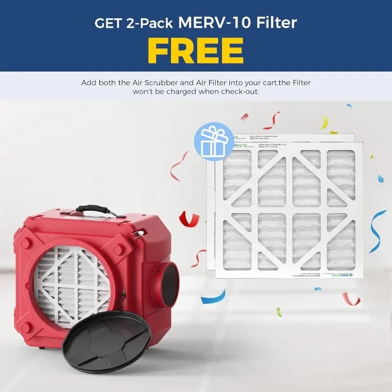 Christmas.home.Air Scrubber with 3 Stage Filtration, Stackable Negative Air MachineMERV-10 , HEPA/Activated carbon , Red