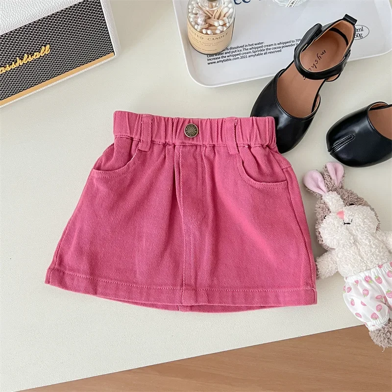 Girls Skirt Children 2024 New Spring and Summer Pink Dress Simple Casual Style All-match Skirt Korean Sweet Style Dress