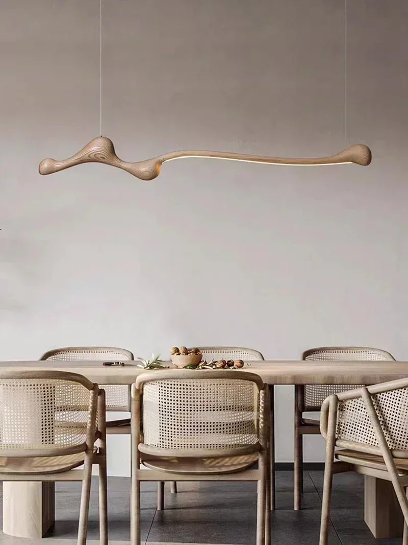 Modern Ash Wood LED Pendant Lights Dimmable With RC/APP Indoor Decoration Hanging Lamp Kitchen Island Dining Living Room Office