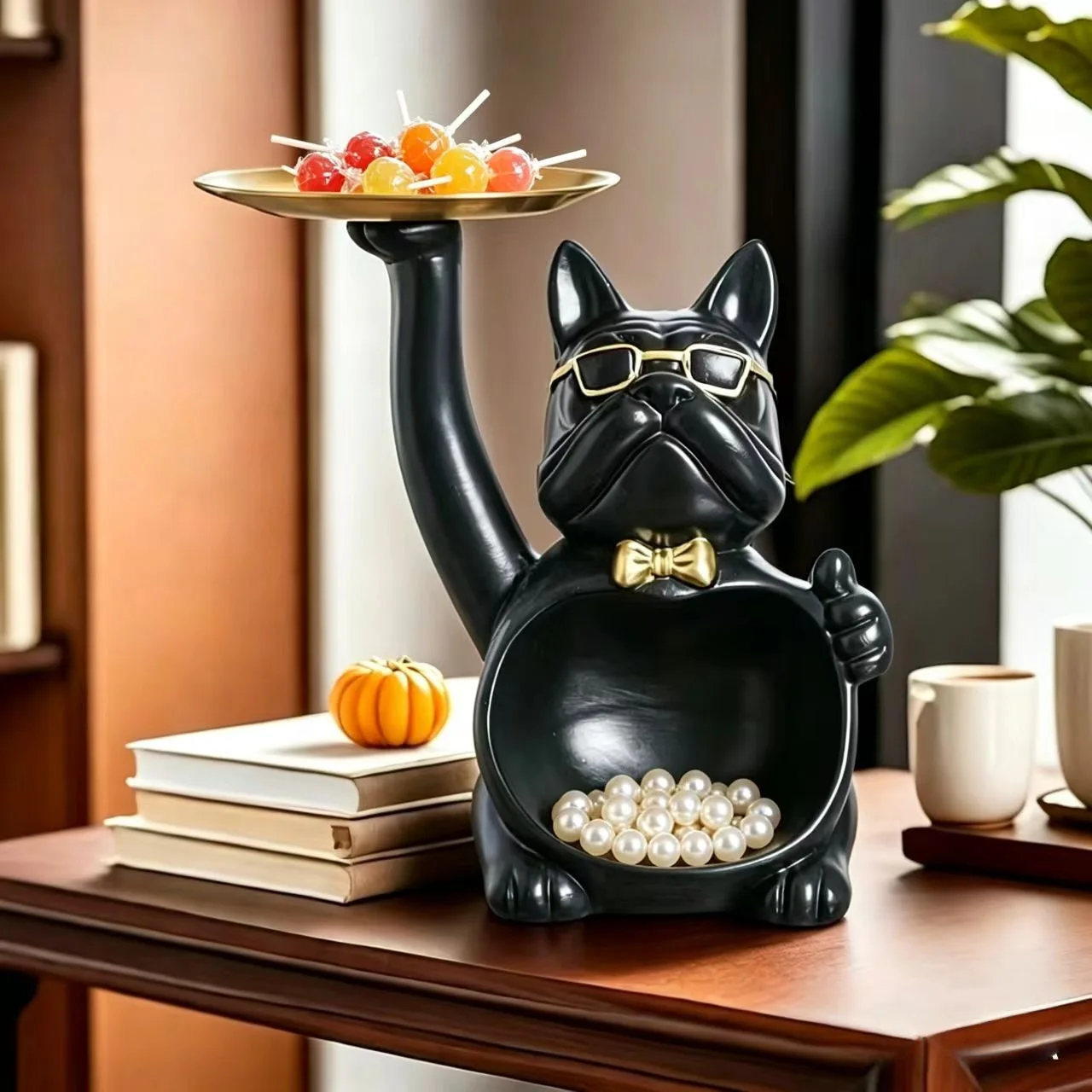 1PC Christmas French Bulldog And Stroller Resin Sculpture Cute Decorative Dog Statue for Living Room Bar Cafe Home Decor