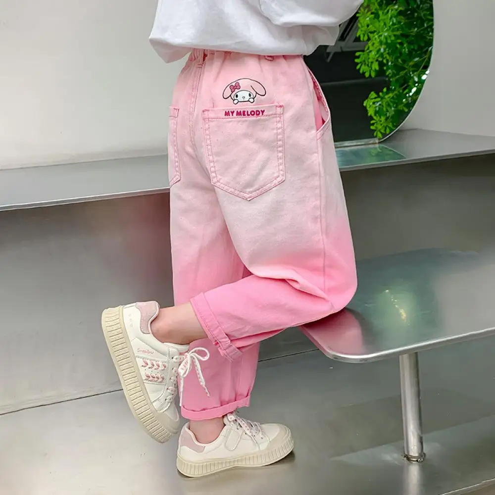 

My Melody Children Girl Denim Jeans Autumn Styles Comfort Cartoon Anime Sanrio Kawaii Style Fashion Sports Casual Pants Gifts