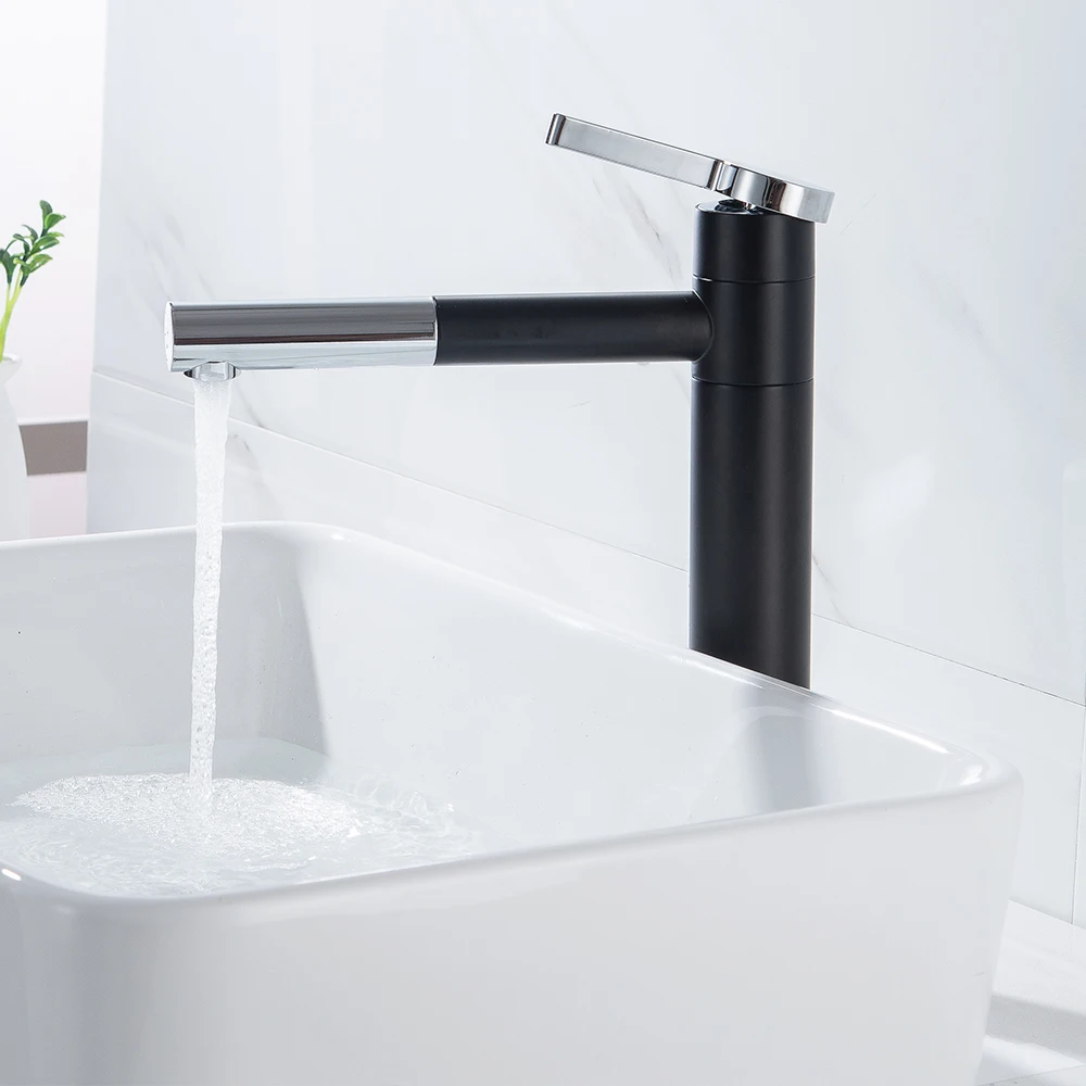 Basin Mixer Tap 360 Degree Rotate Type Basin Faucet White and Silver Chrome Finish Bathroom Faucets Single Hand Bathroom LT-701