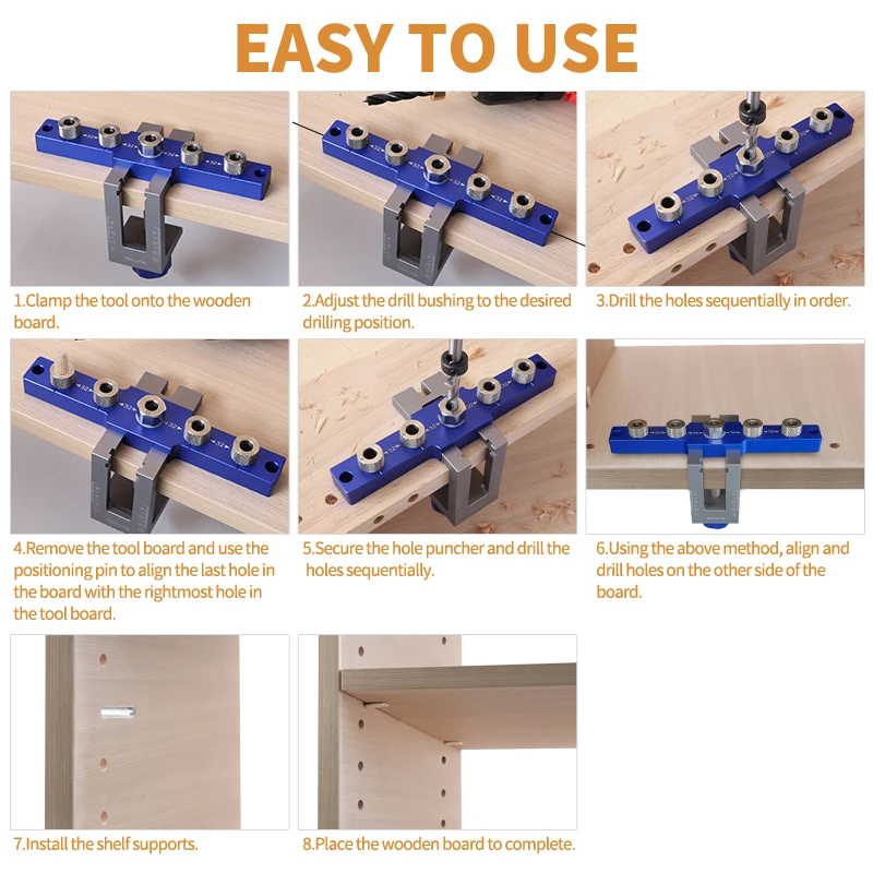 5 Holes Dowel Jig Kit Aluminum Doweling Jig 3/8 in 5/16 in 1/4 in Straight Holes Drill Guide Locator Pocket Hole Dowel Drilling