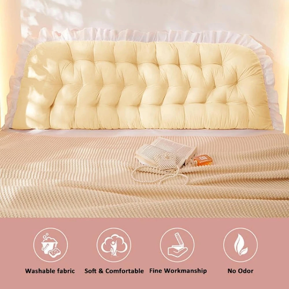 Korean Princess Style Tatami Headboard Pillow Soft with Lace Large Backrest Cushion for Bed Neck Body Support Reading in Bed