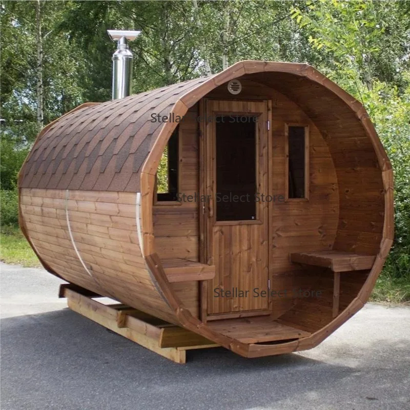 deposit Outdoor traditional panoramic barrel type 4-6 person red cedar steam sauna with backrest