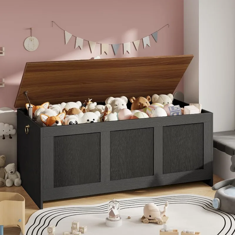Storage Bench, 43.3" Retro Wooden Storage Chest, Wooden Storage Trunk, Toy Chest with Lift Top, Multifunctional Entryway