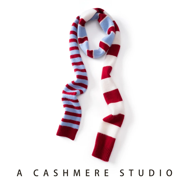 Color blocking striped 100% cashmere scarf women's autumn winter versatile knitted scarf fashion retro simple warm accessory