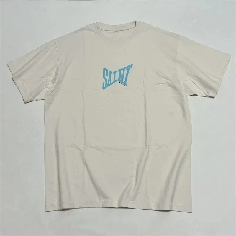 

25ss Summer White SAINT MICHAEL T Shirts Men Women Best Quality Saint Logo Printing Pure Cotton Casual Oversized T Shirt