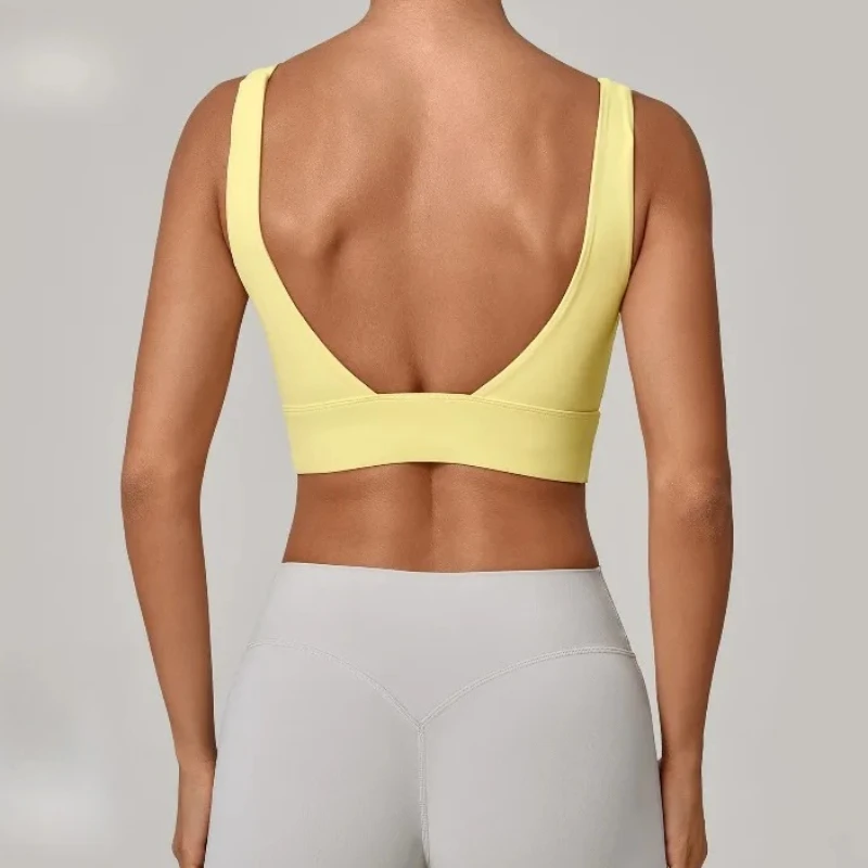 V Backless Yoga Sports Bra Women's Underwear Sexy Crop Top Breathable Quick Dry Gym Workout Top with Cups Running Fitness Bra