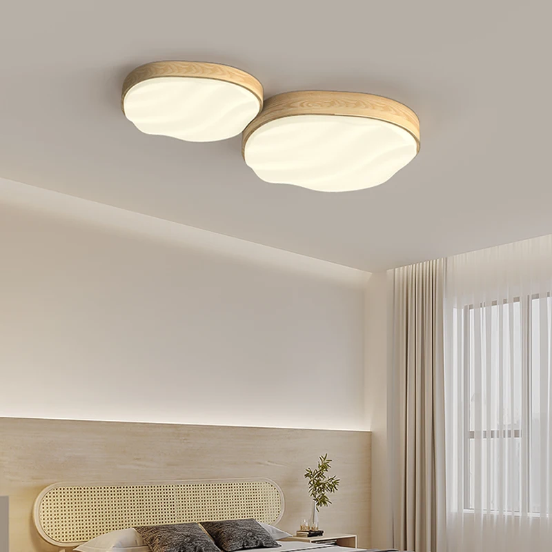 Plafoniera da soggiorno a 2024 LED con lampada da soffitto per camera da letto a nuvola calda in stile legno naturale apparecchio di illuminazione per interni a spettro completo