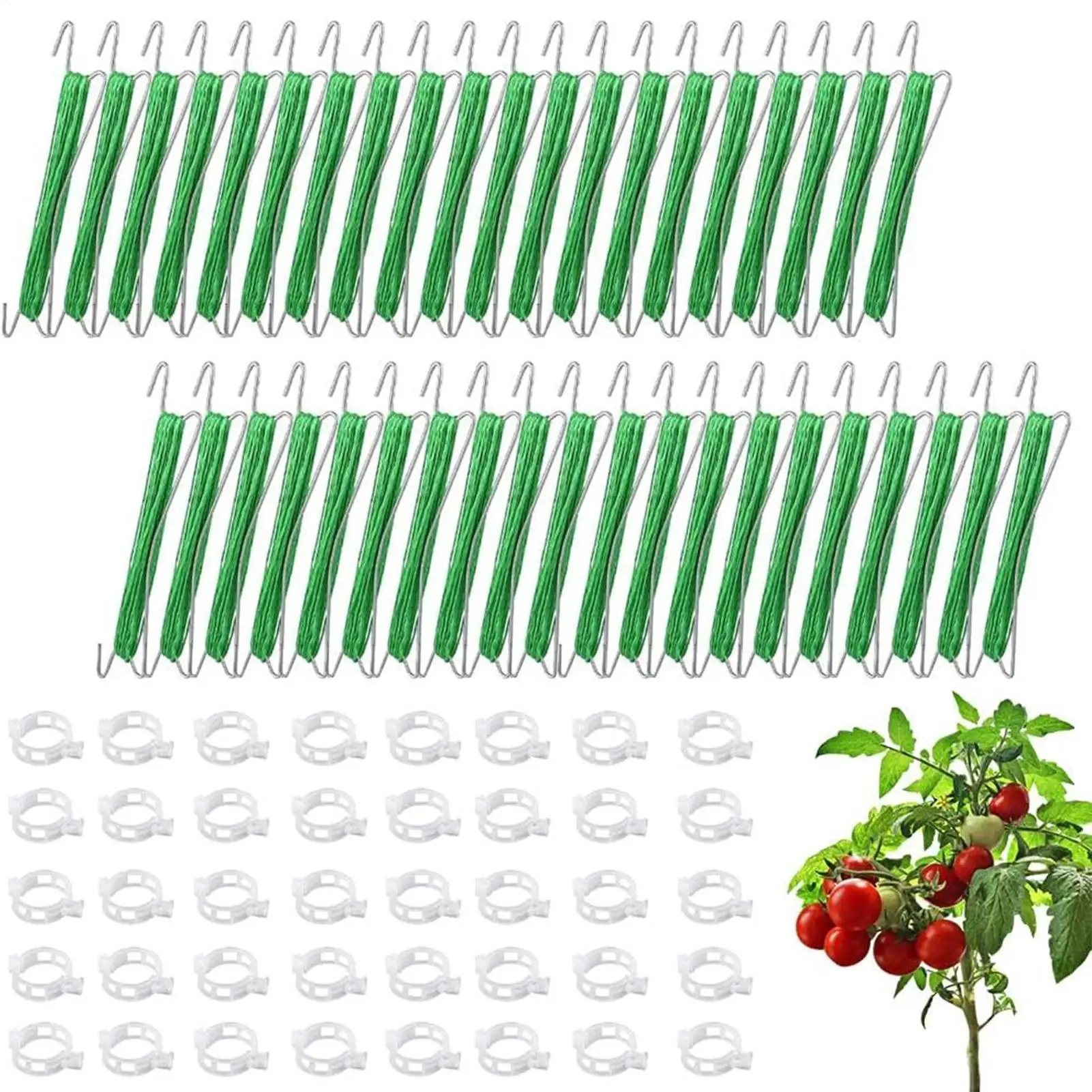 

40pcs Tomato Support Hooks With String Garden Hooks To Support Climbing Plants Stem Fixing Holder With 40 Clips For Cucumber